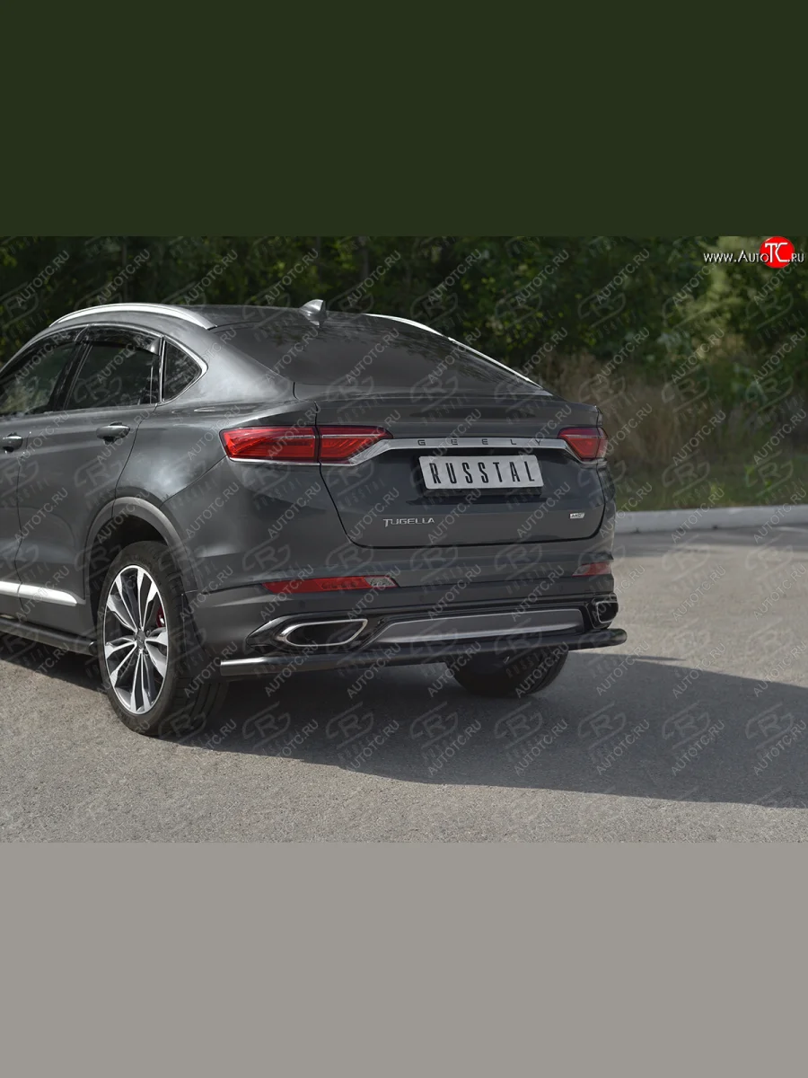 Защита заднего бампера (Ø57 мм) SLITKOFF Geely Tugella FY11,HPBA4 рестайлинг (2022-2025) (нержавейка с полимерным покрытием, черный)  в Керчи Республика Крым