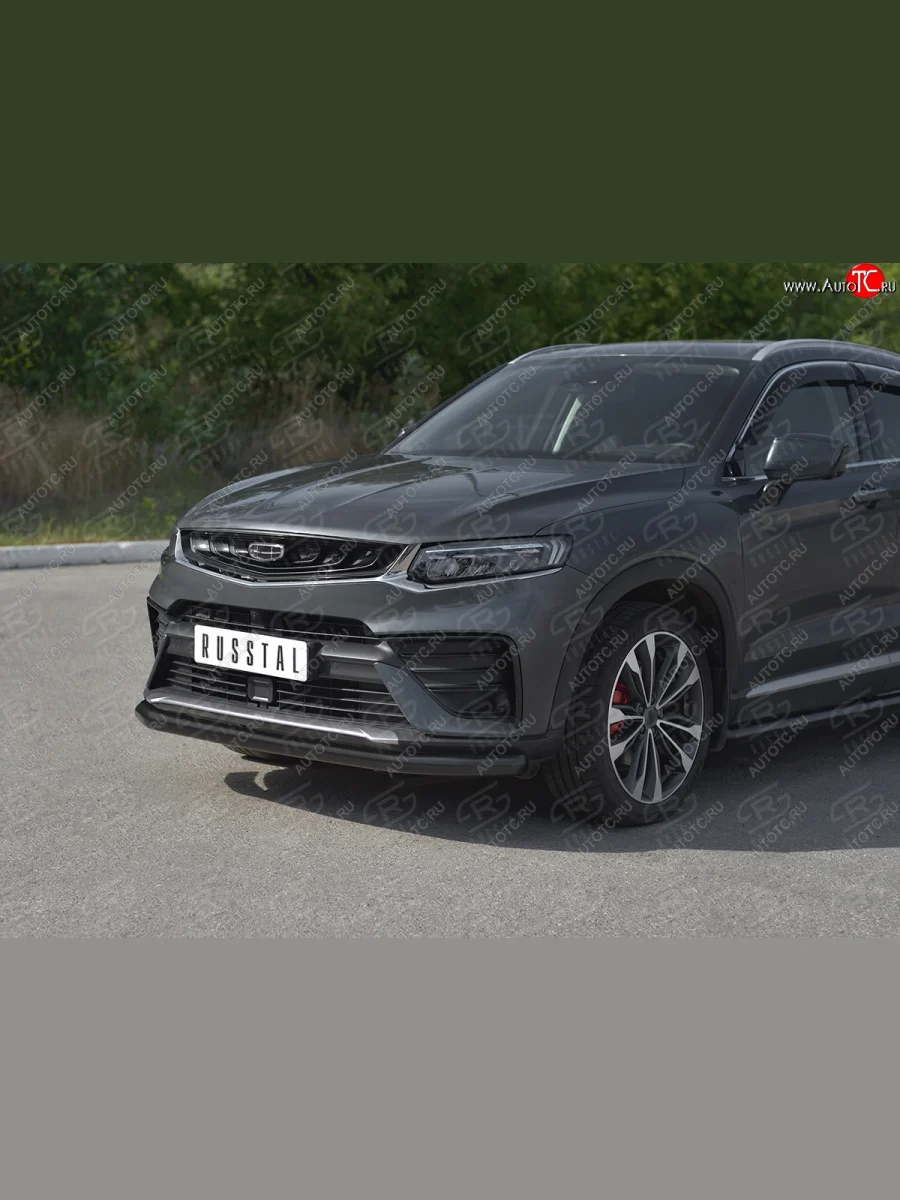 Защита переднего бампера (Ø57 мм) SLITKOFF Geely Tugella FY11,HPBA4 дорестайлинг (2019-2023) (нержавейка с полимерным покрытием, черный)  в Самаре Самарской области