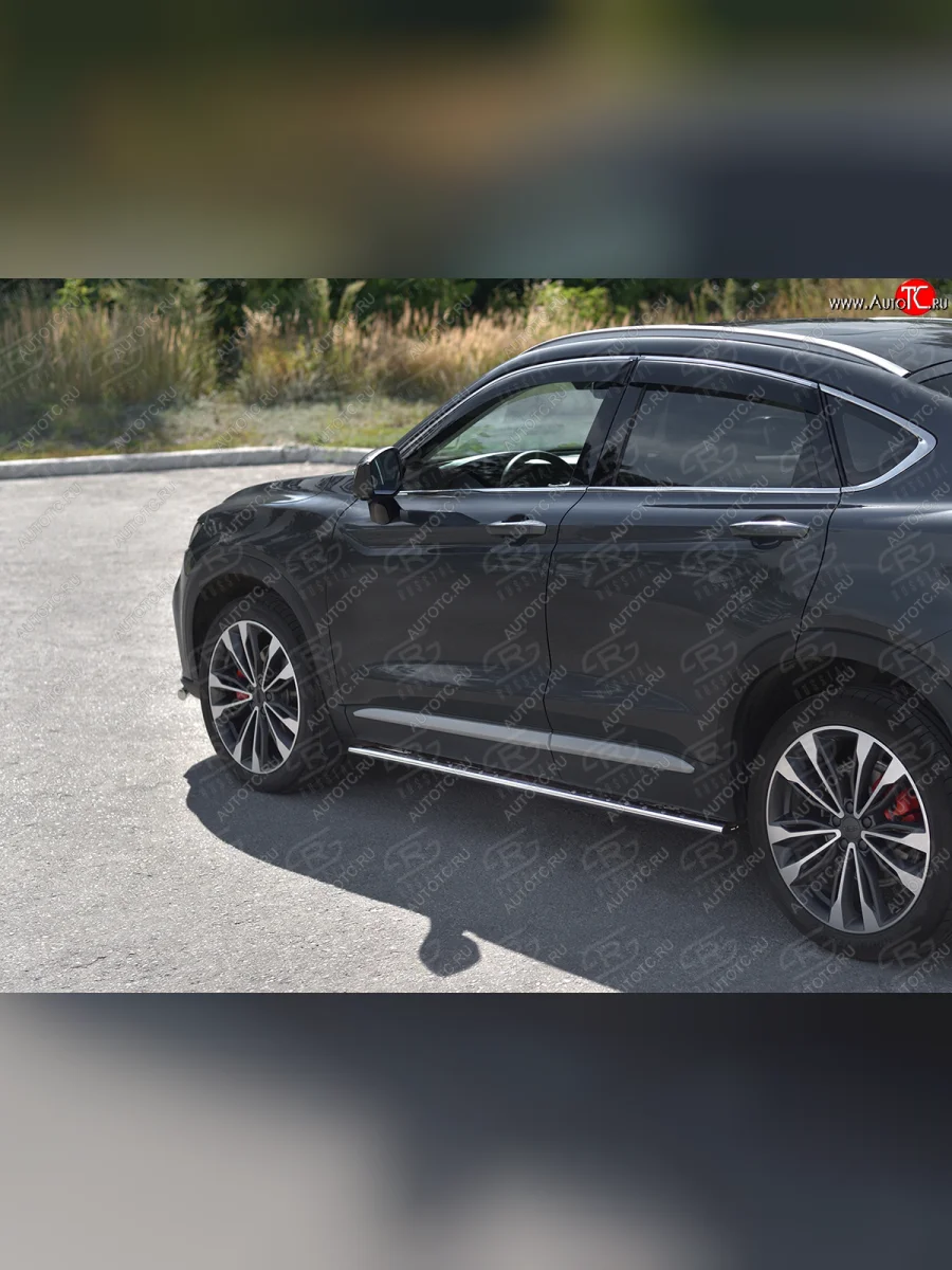 Защита порогов (Ø75х42 мм с проступью) Russtal Geely Tugella FY11,HPBA4 рестайлинг (2022-2025) (полированная нержавейка)  в Керчи Республика Крым