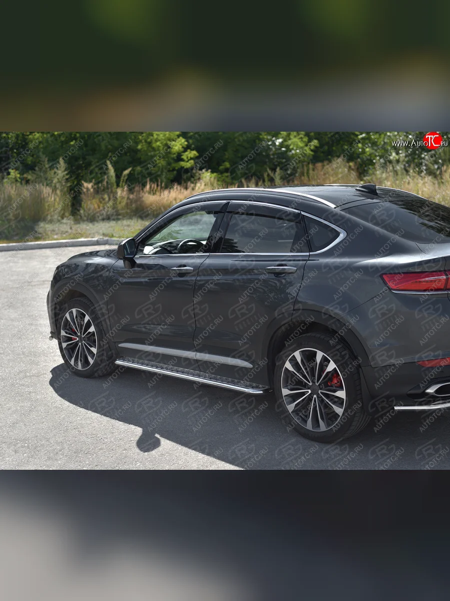 Порожки для ног SLITKOFF (Ø42 мм) Geely Tugella FY11,HPBA4 рестайлинг (2022-2025) (лист - нержавейка, профиль - нержавейка)  в Самаре Самарской области