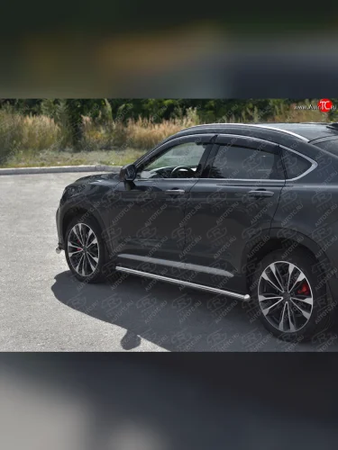 Защита порогов (труба, d63 мм) SLITKOFF (Круглые торцы 90°) Geely Tugella  FY11,HPBA4 (2019-2025) дорестайлинг, рестайлинг