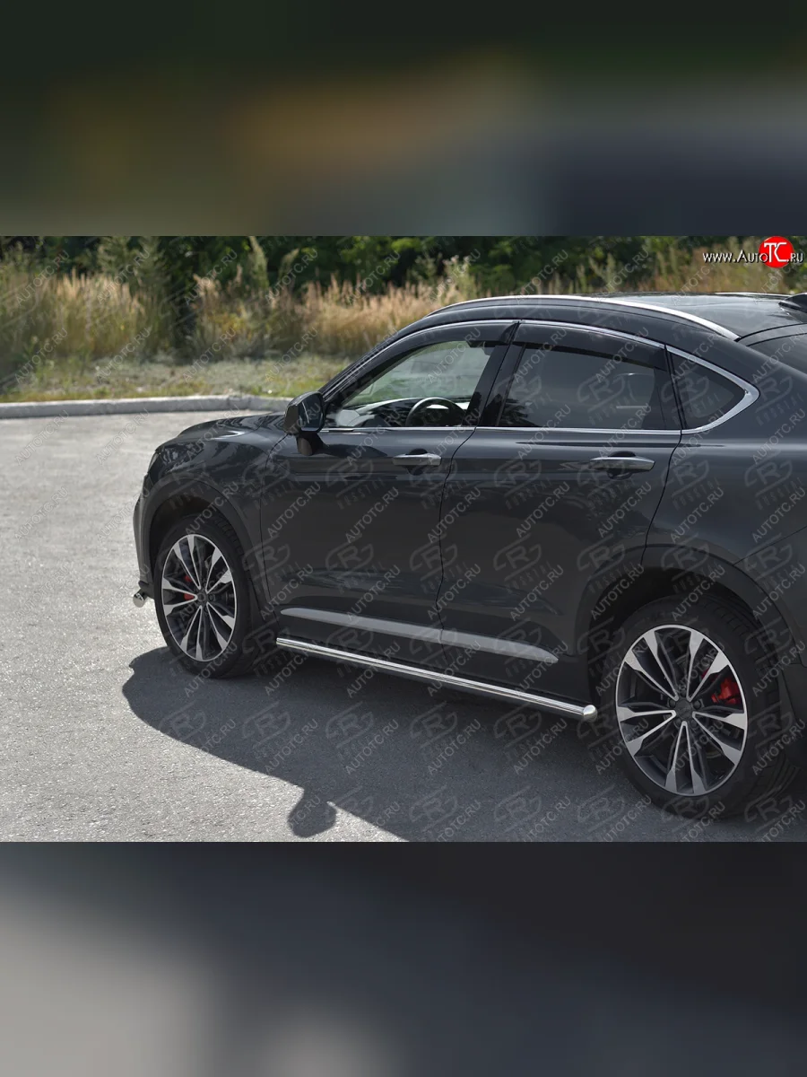 Защита порогов (труба, d63 мм) SLITKOFF Geely Tugella FY11,HPBA4 рестайлинг (2022-2025) (Круглые торцы 90°)  в Керчи Республика Крым