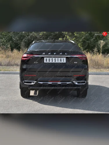 Защита заднего бампера (1.5 4WD Ø57 мм) SLITKOFF (нержавейка с полимерным покрытием, черный) Haval F7x (2019-2022) дорестайлинг