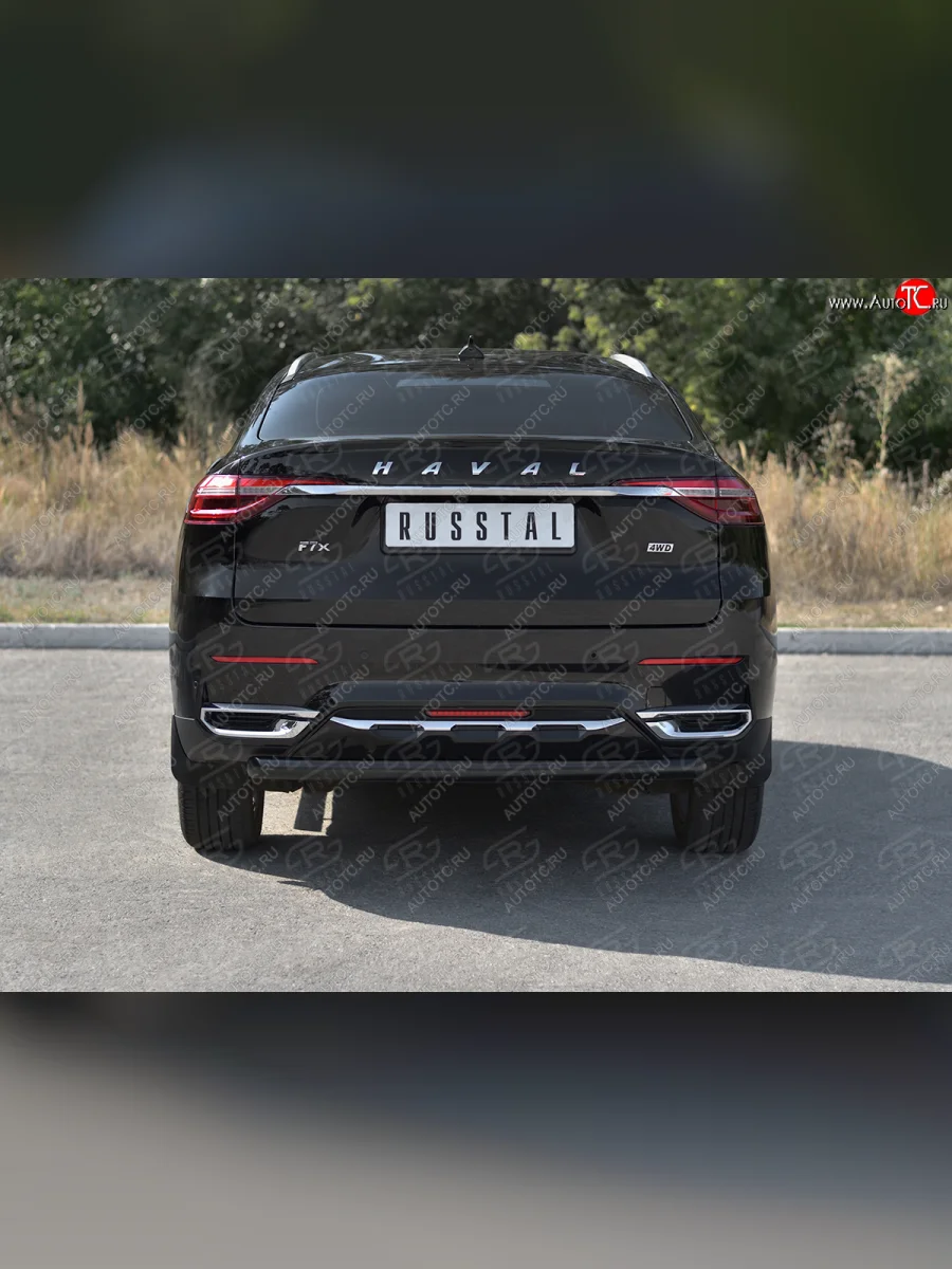 Защита заднего бампера (1.5 4WD Ø57 мм) SLITKOFF Haval F7x дорестайлинг (2019-2022) (нержавейка с полимерным покрытием, черный)  с доставкой в г. Керчь