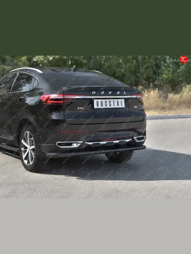 Защита заднего бампера (1.5 4WD Ø57 мм) SLITKOFF (нержавейка с полимерным покрытием, черный) Haval F7x (2019-2022) дорестайлинг