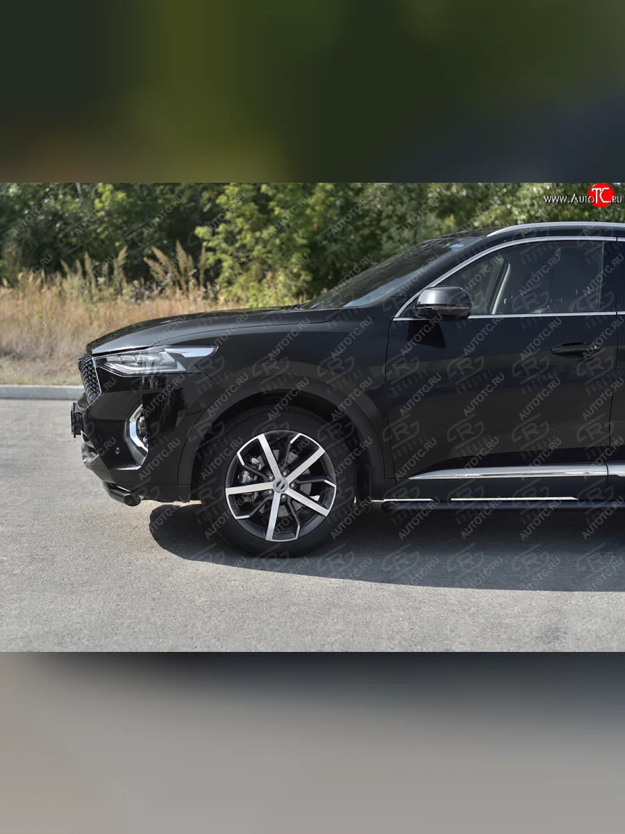 Защита переднего бампера (1.5 4WD Ø57 мм) SLITKOFF Haval F7x дорестайлинг (2019-2022) (нержавейка с полимерным покрытием, черный)  в Керчи Республика Крым