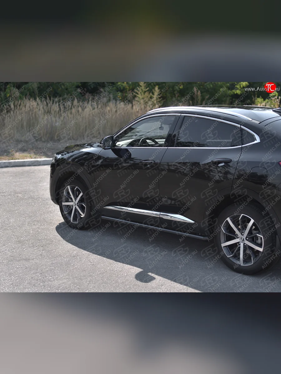 Защита порогов (труба d63 мм, с чёрным полимерным покрытием) Russtal Haval F7x дорестайлинг (2019-2022) (Торцы со срезом 45°)  в Перми Пермском крае