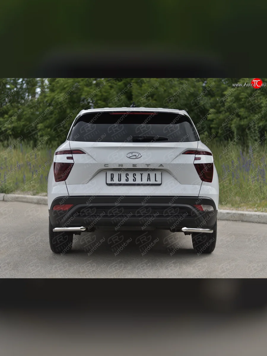 Защита заднего бампера (Ø42 мм, уголки, нержавейка) SLITKOFF  Hyundai Creta (2020-2022) SU  В Кинешме Ивановской области