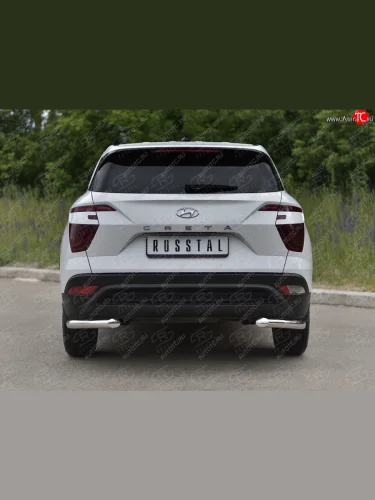 Защита заднего бампера (Ø63 мм уголки, нержавейка) SLITKOFF Hyundai Creta  SU (2020-2022)