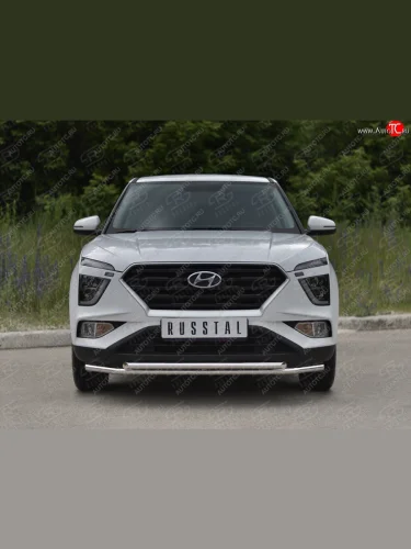 Защита переднего бампера (2 трубы Ø42 мм, нержавейка) SLITKOFF Hyundai Creta  SU (2020-2022)