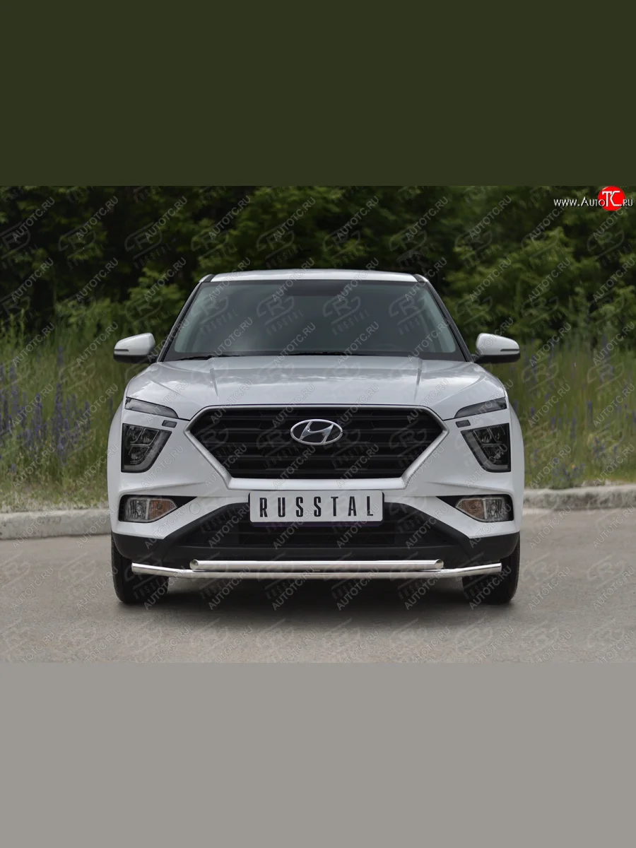 Защита переднего бампера (2 трубы Ø42 мм, нержавейка) SLITKOFF Hyundai Creta SU (2020-2022)  в Воронеже Воронежской области