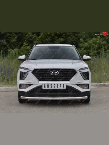 Защита переднего бампера (Ø63 мм, нержавейка) SLITKOFF Hyundai Creta  SU (2020-2022)
