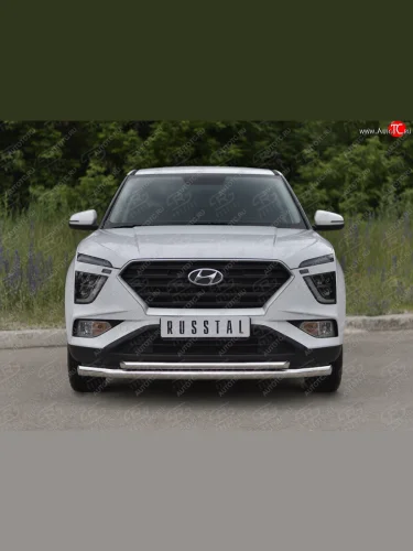 Защита переднего бампера (2 трубы Ø63 и 42 мм, нержавейка) SLITKOFF Hyundai Creta  SU (2020-2022)