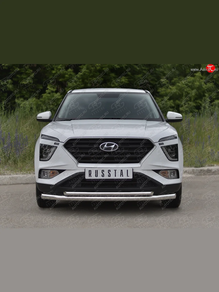 Защита переднего бампера (2 трубы Ø63 и 42 мм, нержавейка) SLITKOFF  Hyundai Creta (2020-2022) SU  в Воронеже Воронежской области