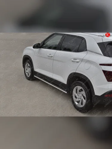 Защита порогов (Ø75х42 мм, с проступью) Russtal (полированная нержавейка) Hyundai Creta SU (2020-2022)