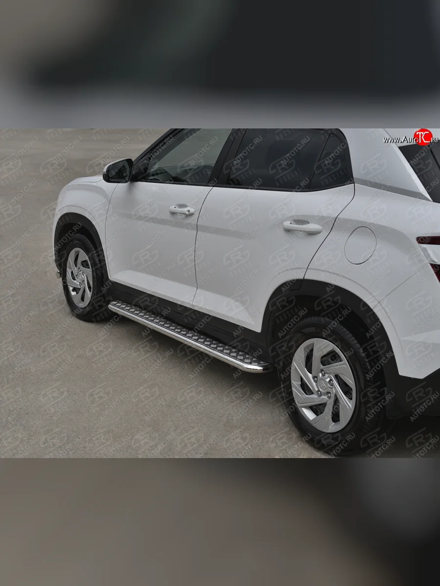 Порожки для ног SLITKOFF (Ø42 мм) Hyundai Creta SU (2020-2022) (лист - алюминий, профиль - нержавейка)  в Самаре Самарской области