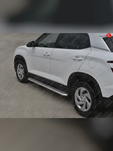 Порожки для ног SLITKOFF (Ø42 мм) (лист - алюминий, профиль - углеродистая сталь) Hyundai Creta  SU (2020-2022)