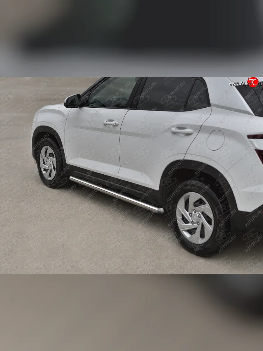 Защита порогов (Ø63 мм, нержавейка) SLITKOFF  Hyundai Creta (2020-2022) SU (круглые торцы, полированная нержавейка)  в Перми Пермском крае