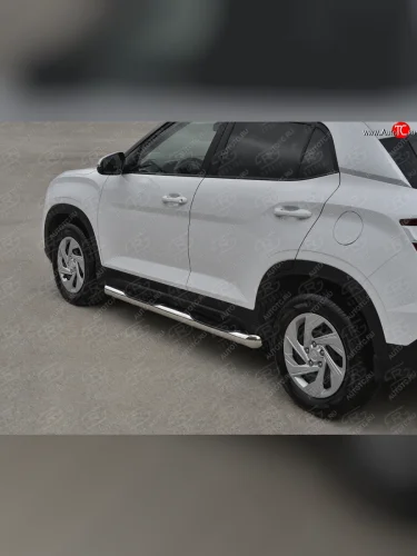 Защита порогов (Ø76 мм) SLITKOFF (торцы 45°, полированная нержавейка) Hyundai Creta  SU (2020-2022)