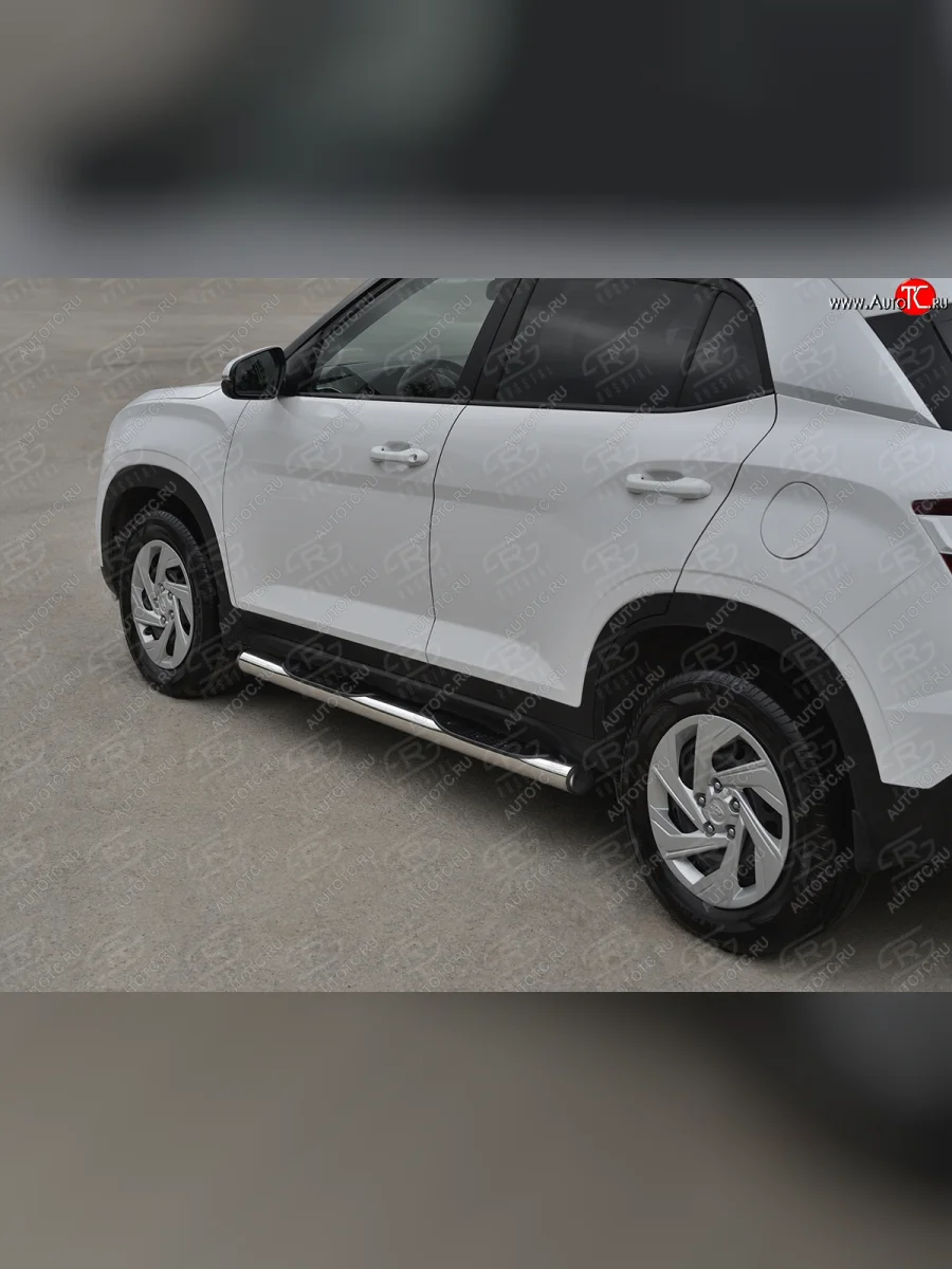 Защита порогов (Ø76 мм с проступью, нержавейка) SLITKOFF Hyundai Creta SU (2020-2022) (торцы с пластиковыми заглушками)  в Воронеже Воронежской области