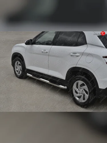 Защита порогов (Ø76 мм) SLITKOFF (круглые торцы, полированная нержавейка) Hyundai Creta  SU (2020-2022)