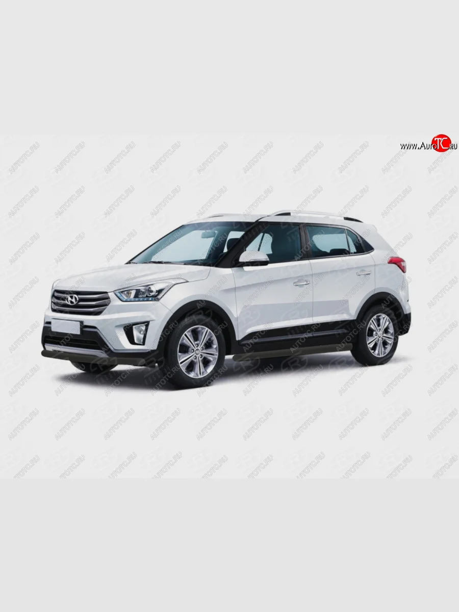 Защита переднего бампера (Ø57 мм) SLITKOFF  Hyundai Creta (2015-2021) GS (нержавейка с полимерным покрытием, черный)  в Самаре Самарской области