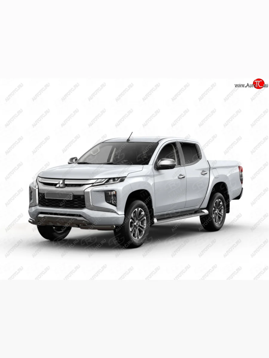 Защита переднего бампера SLITKOFF (Ø57 мм дуга с клыками) Mitsubishi L200 5 KK,KL рестайлинг (2018-2022) (нержавейка с полимерным покрытием, черный)  в Воронеже Воронежской области
