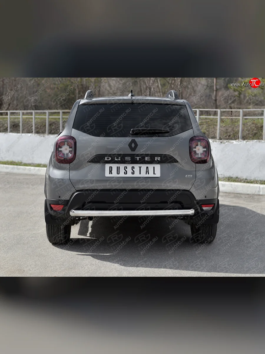 Защита заднего бампера (Ø63 мм) SLITKOFF Renault Duster HM рестайлинг (2021-2024) (полированная нержавейка)  в Самаре Самарской области