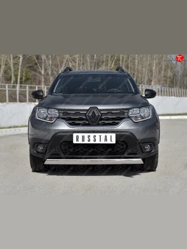 Защита переднего бампера (Ø75х42 мм, нержавейка) Russtal Renault Duster HM рестайлинг (2021-2024)