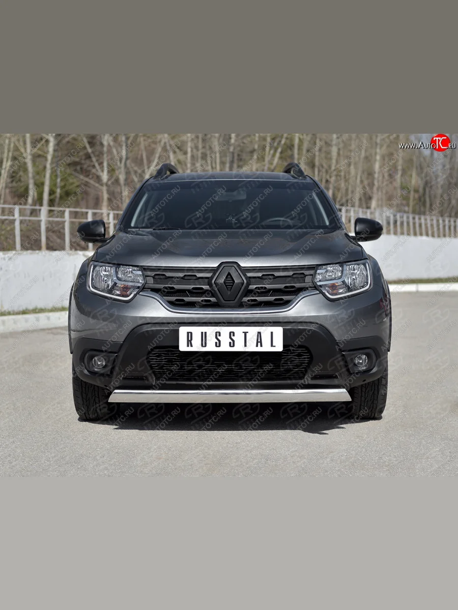 Защита переднего бампера (Ø75х42 мм, нержавейка) Russtal Renault Duster HM рестайлинг (2021-2024)  в Керчи Республика Крым