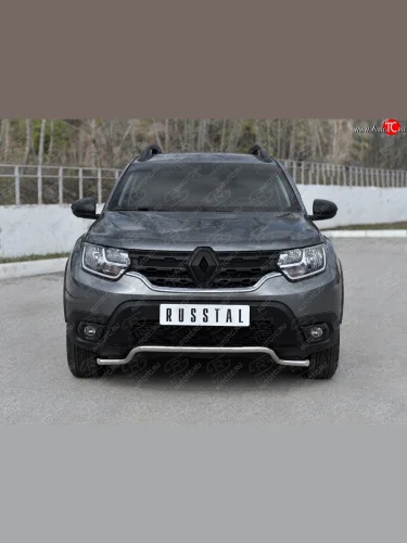 Защита переднего бампера (Ø42 мм волна, нержавейка) SLITKOFF Renault Duster  HM (2021-2024) рестайлинг