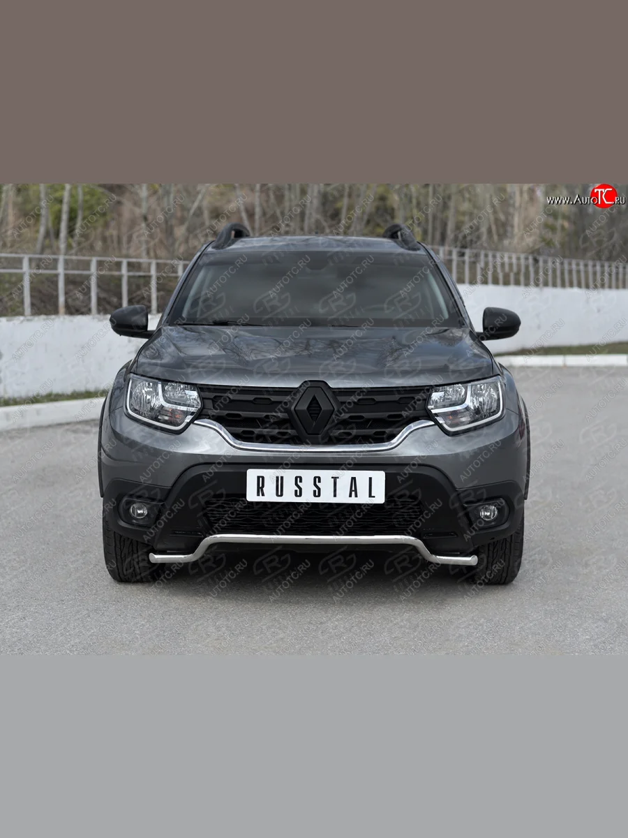 Защита переднего бампера (Ø42 мм волна, нержавейка) SLITKOFF Renault Duster HM рестайлинг (2021-2024)  в Керчи Республика Крым