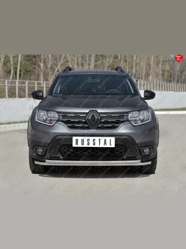Защита переднего бампера (2 трубы Ø42 мм, нержавейка) SLITKOFF Renault Duster  HM (2021-2024) рестайлинг