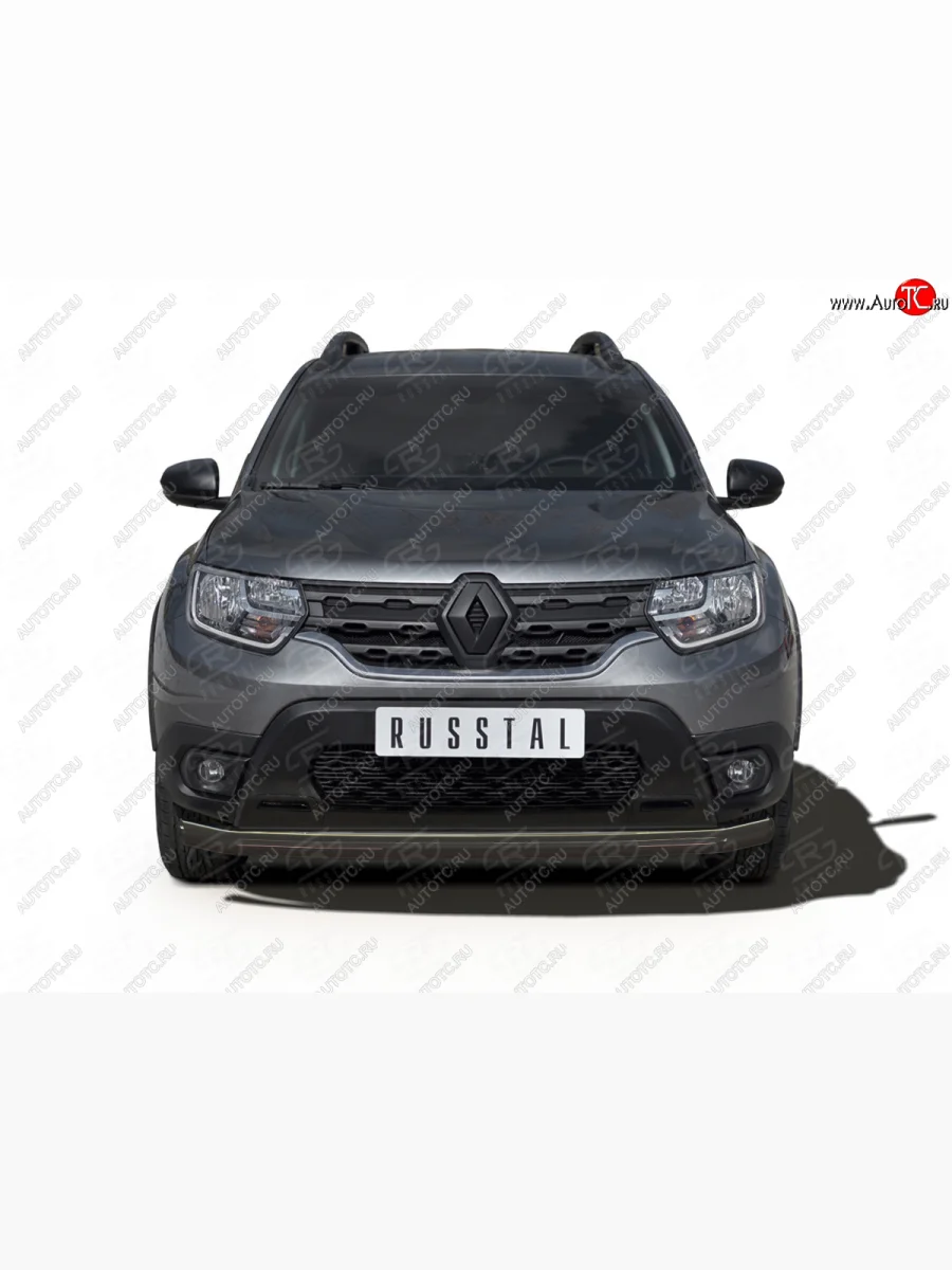 Защита переднего бампера (Ø63 мм) SLITKOFF Renault Duster HM рестайлинг (2021-2024) (нержавейка с полимерным покрытием, черный)  в Керчи Республика Крым