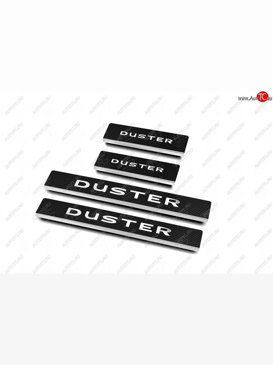 Накладки порожков салона Russtal Renault Duster HM рестайлинг (2021-2024) (нержавейка с карбоновым покрытием и надписью)  в Самаре Самарской области