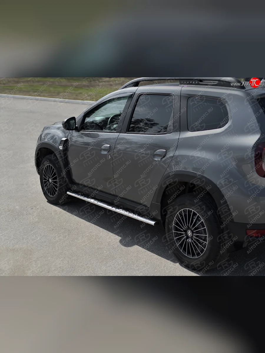 Защита порогов (Ø75x42 мм с проступью) Russtal Renault Duster HM рестайлинг (2021-2024) (полированная нержавейка)  в Перми Пермском крае