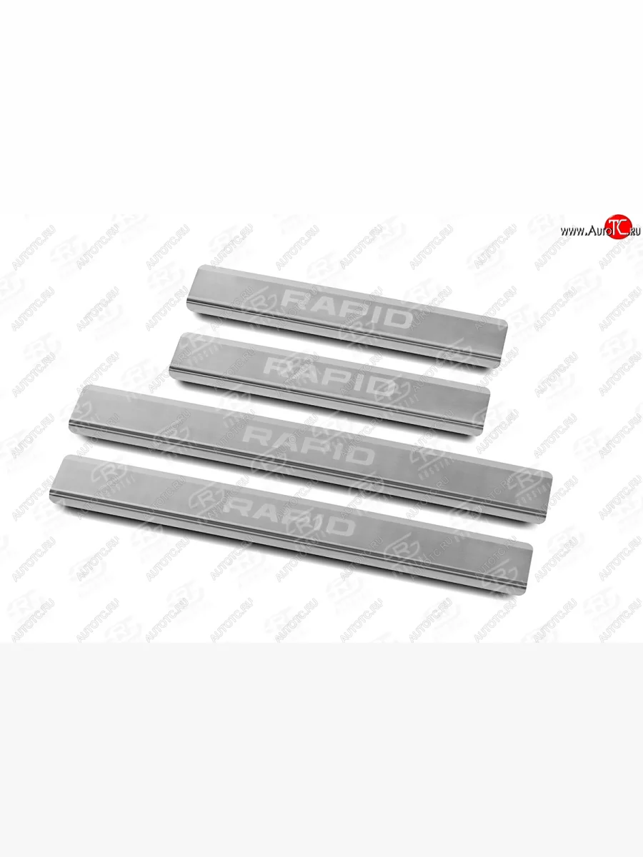 Накладки порожков салона Russtal Skoda Rapid MK2 хэтчбэк 5 дв. рестайлинг (2019-2024) (нержавейка шлифованная с надписью)  в Самаре Самарской области
