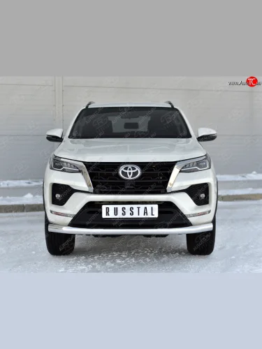 Защита переднего бампера (Ø76 мм, нержавейка) SLITKOFF Toyota Fortuner  AN160 (2020-2025) рестайлинг