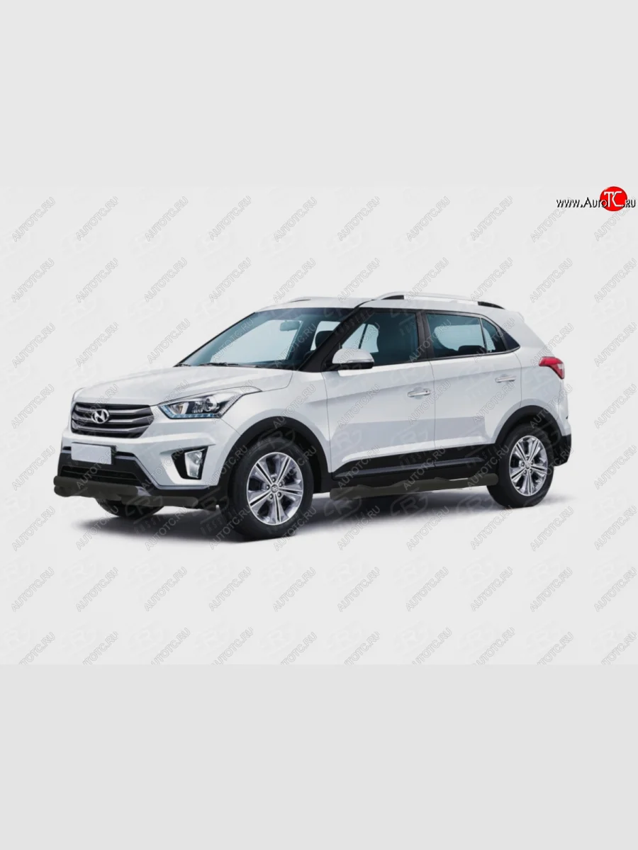 Защита порогов (Ø76 мм, с проступью) SLITKOFF Hyundai Creta GS рестайлинг (2019-2021) (торцы круглые 90°, порошковая окраска в цвет черный муар)  в Перми Пермском крае