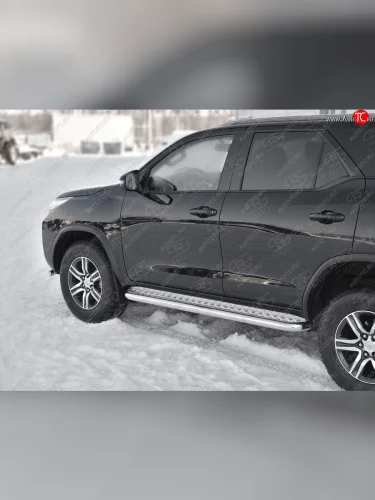 Порожки для ног SLITKOFF (Ø63 мм) (Лист - нержавейка, профиль - нержавейка) Toyota Fortuner  AN160 (2020-2025) рестайлинг