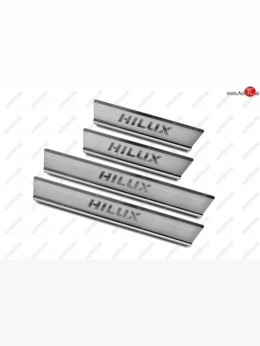 Накладки порожков салона Russtal Toyota Hilux AN120 дорестайлинг (2016-2020) (нержавейка шлифованная с надписью)  в Самаре Самарской области