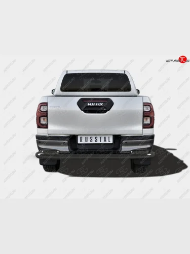 Защита заднего бампера (Ø63 и 42 мм) SLITKOFF (нержавейка с полимерным покрытием, черный) Toyota Hilux  AN120 (2020-2025) 2-ой рестайлинг