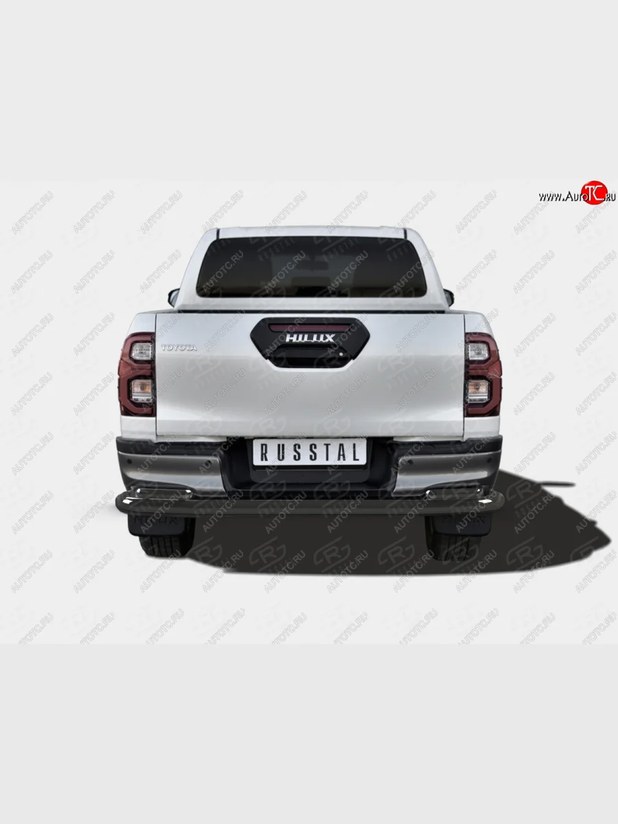 Защита заднего бампера (Ø63 и 42 мм) SLITKOFF  Toyota Hilux (2020-2025) AN120 (нержавейка с полимерным покрытием, черный)  с доставкой в г. Самара