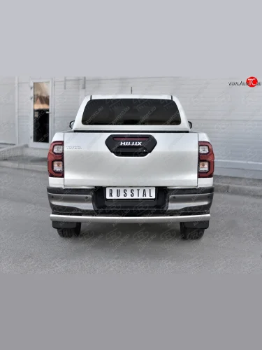 Защита заднего бампера (Ø75х42 мм, нержавейка) Russtal Toyota Hilux  AN120 (2020-2025) 2-ой рестайлинг