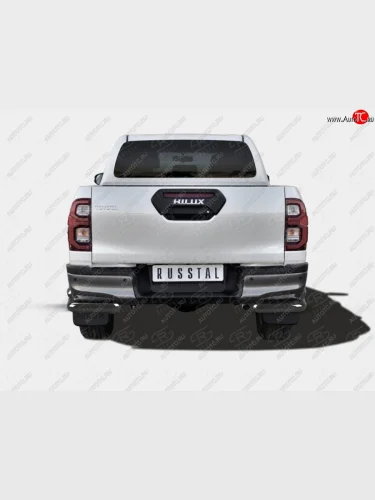 Защита заднего бампера (Ø63 мм, уголки) SLITKOFF (нержавейка с полимерным покрытием, черный) Toyota Hilux  AN120 (2020-2025) 2-ой рестайлинг