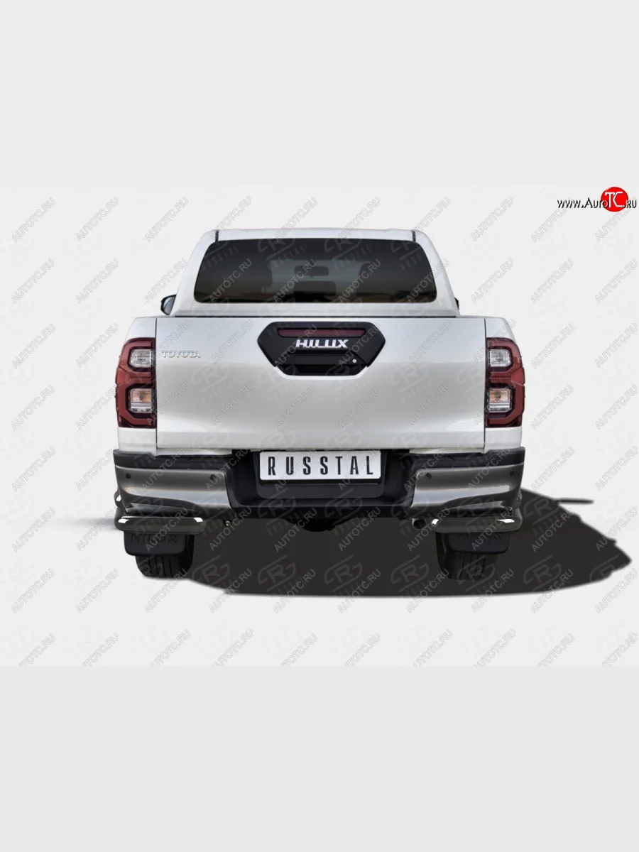 Защита заднего бампера (Ø63 мм, уголки) SLITKOFF  Toyota Hilux (2020-2025) AN120 (нержавейка с полимерным покрытием, черный)  В Кинешме Ивановской области