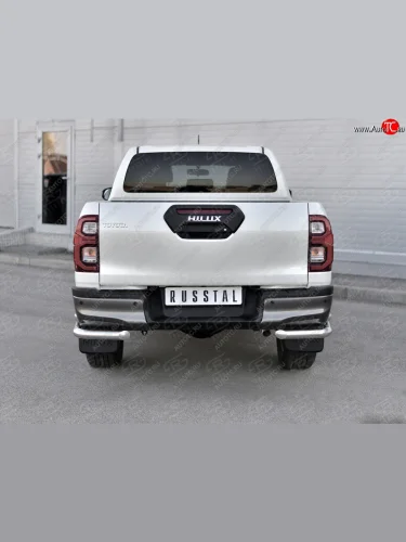 Защита заднего бампера (Ø63, уголки) SLITKOFF (полированная нержавейка) Toyota Hilux  AN120 (2020-2025) 2-ой рестайлинг
