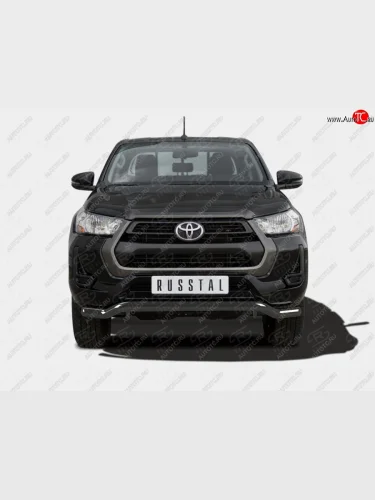 Защита переднего бампера (Ø63 мм волна) SLITKOFF (нержавейка с полимерным покрытием, черный) Toyota Hilux  AN120 (2020-2025) 2-ой рестайлинг