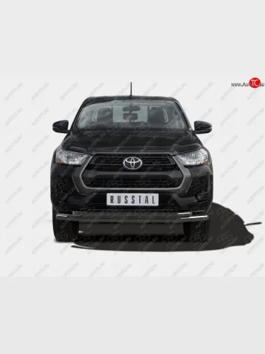 Защита переднего бампера (2 трубы Ø63 и 42 мм) SLITKOFF (нержавейка с полимерным покрытием, черный) Toyota Hilux  AN120 (2020-2025) 2-ой рестайлинг