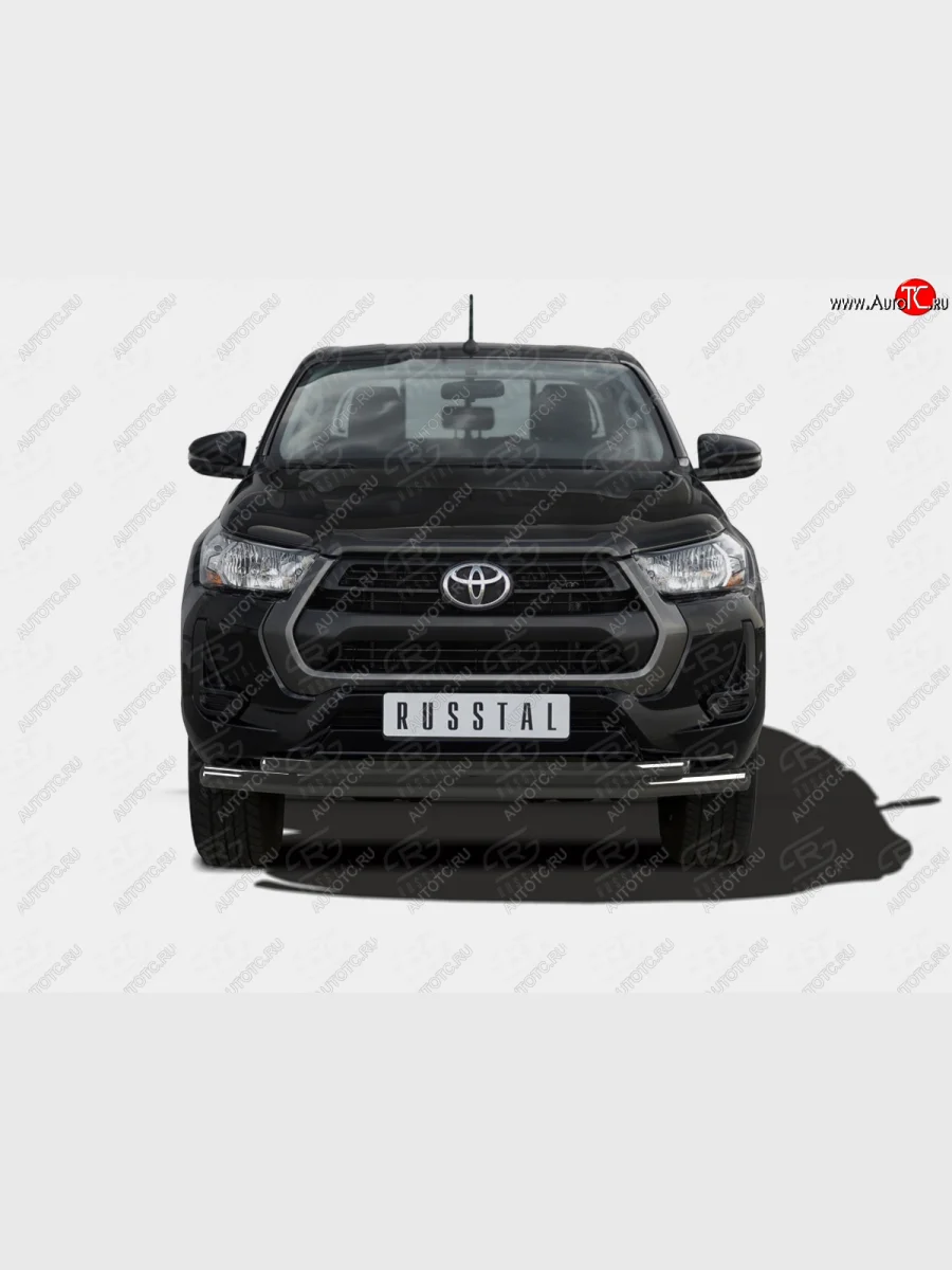 Защита переднего бампера (2 трубы Ø63 и 42 мм) SLITKOFF  Toyota Hilux (2020-2025) AN120 (нержавейка с полимерным покрытием, черный)  в Самаре Самарской области